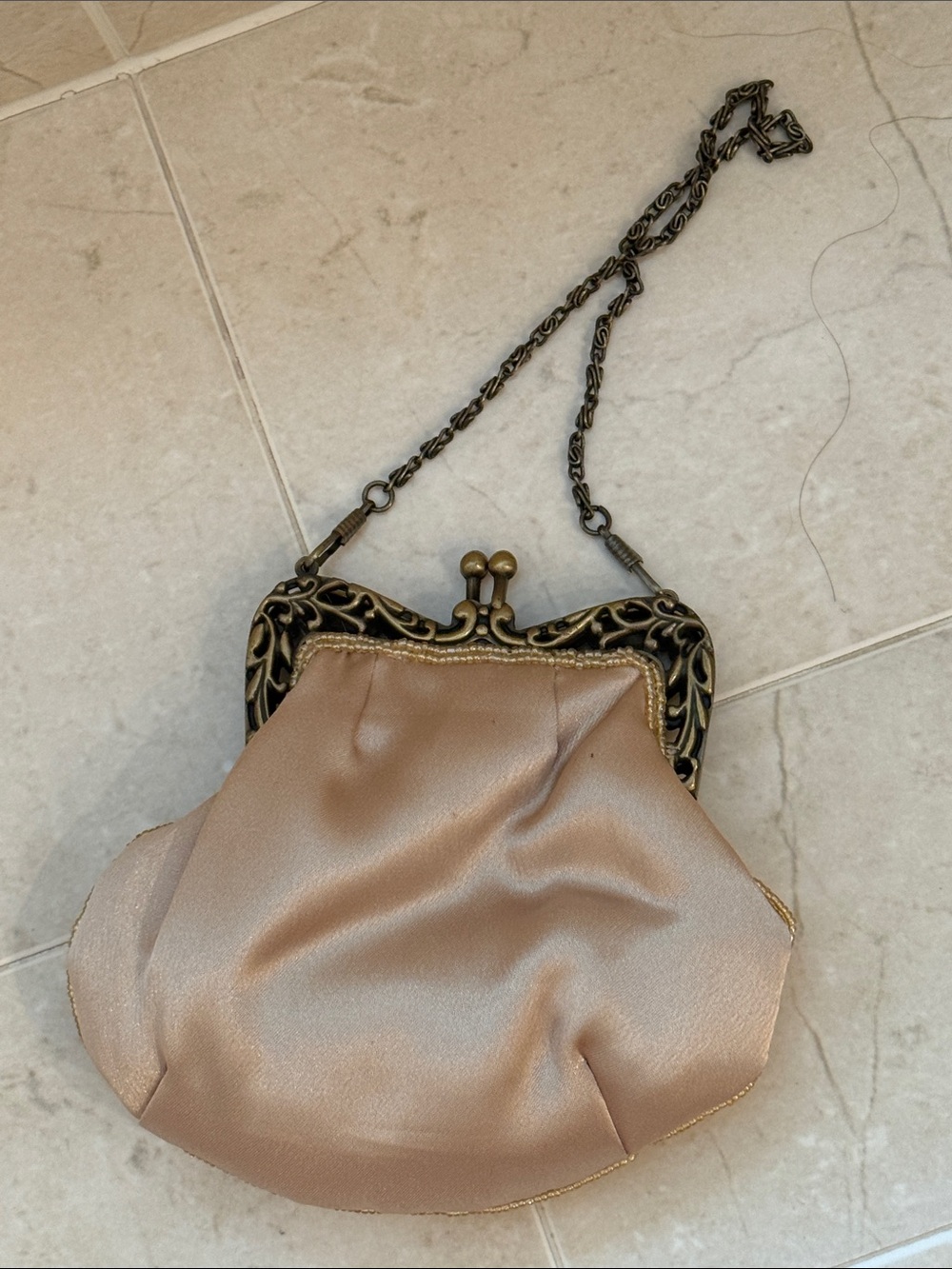 Bijoux Terner Gold Beaded Frame Clutch with Chain - Picture 5 of 6